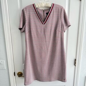 Tommy Hilfiger Shift Dress Short Sleeved Red White Blue Houndstooth Pattern 14